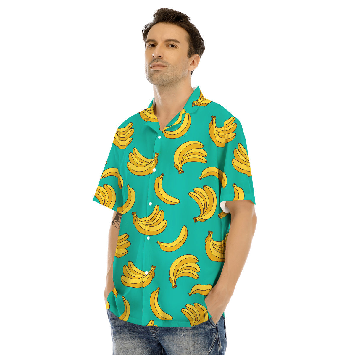 Yellow Banana Print Pattern Men's Hawaiian Shirt-grizzshop