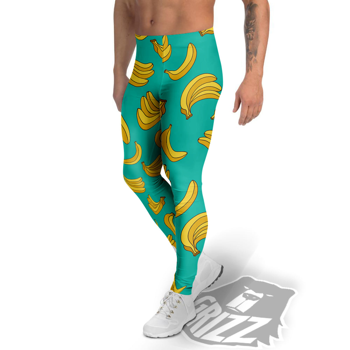 Yellow Banana Print Pattern Men's Leggings-grizzshop