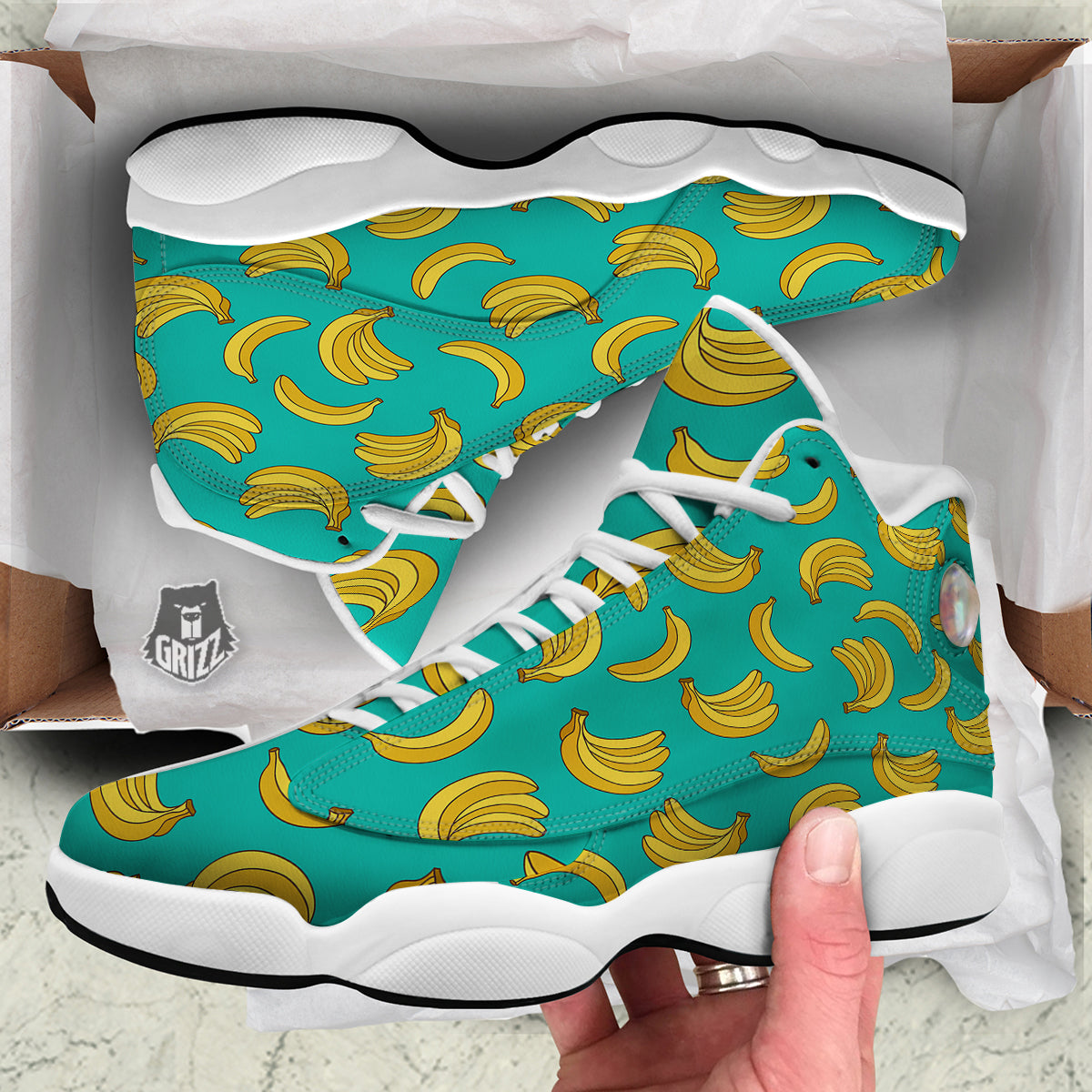 Yellow Banana Print Pattern White Basketball Shoes-grizzshop