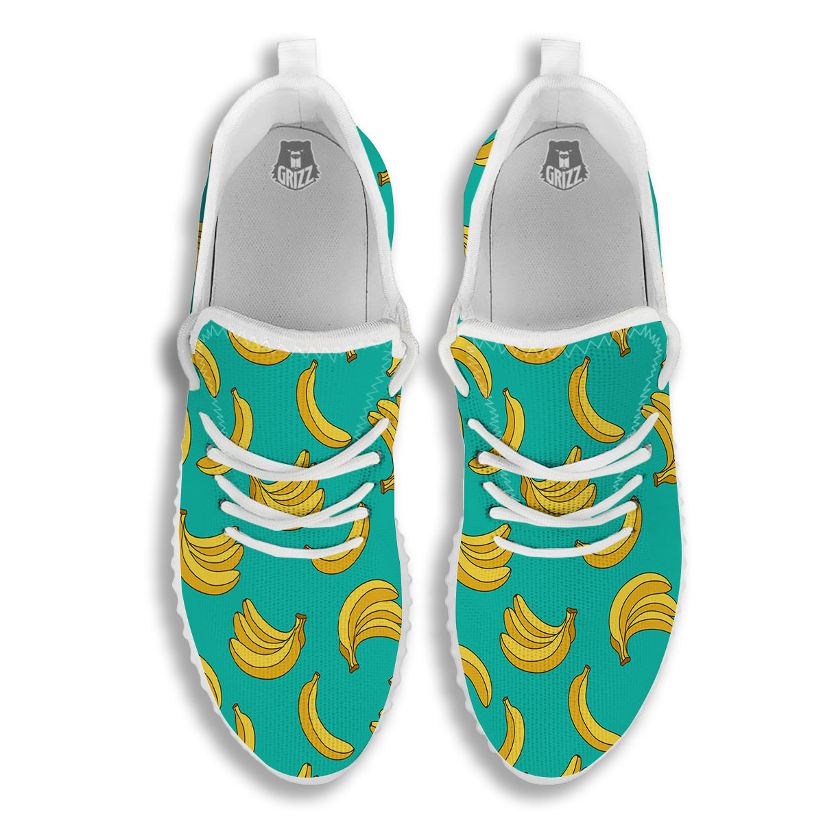 Yellow Banana Print Pattern White Walking Shoes-grizzshop