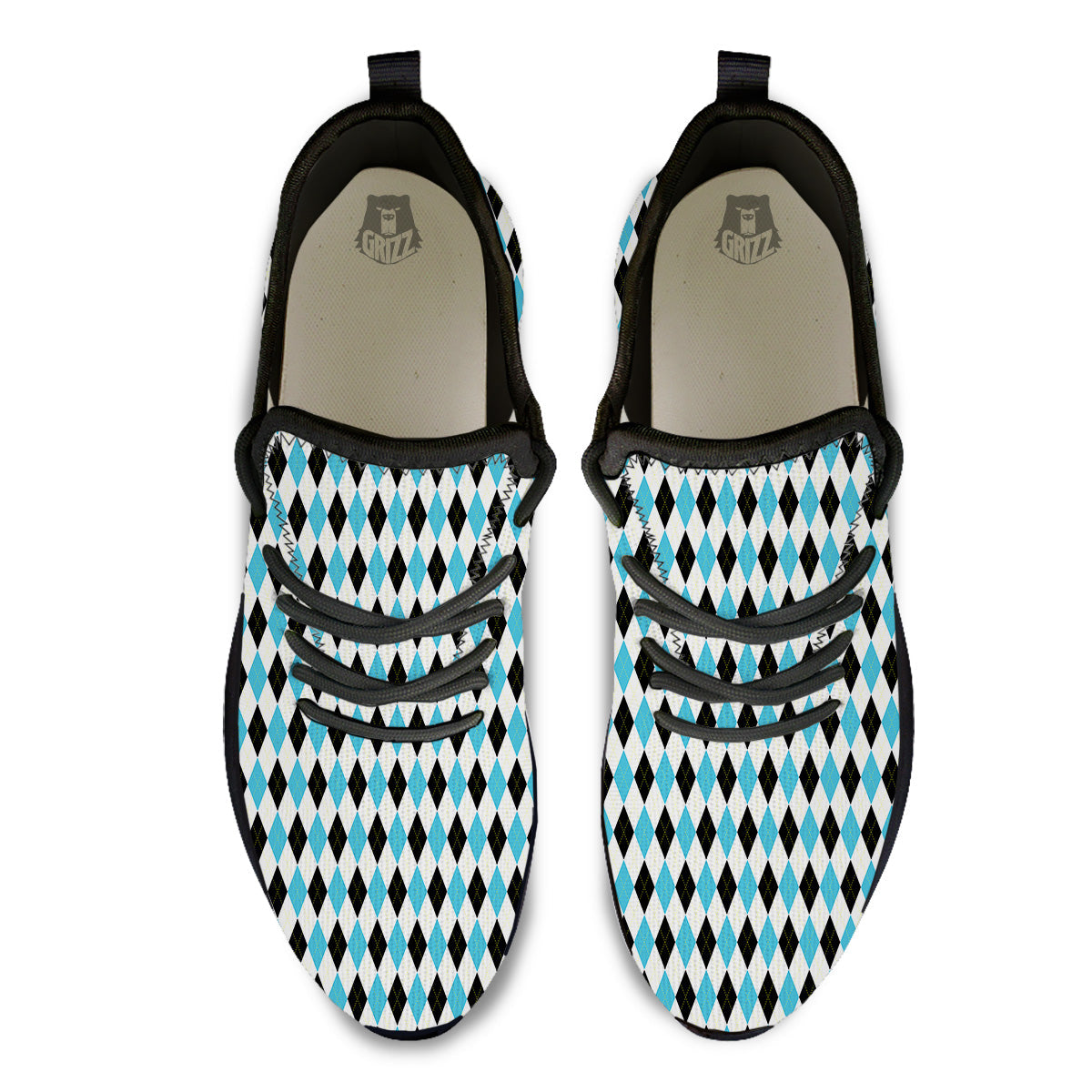 Yellow Black And Blue Argyle Print Black Athletic Shoes-grizzshop