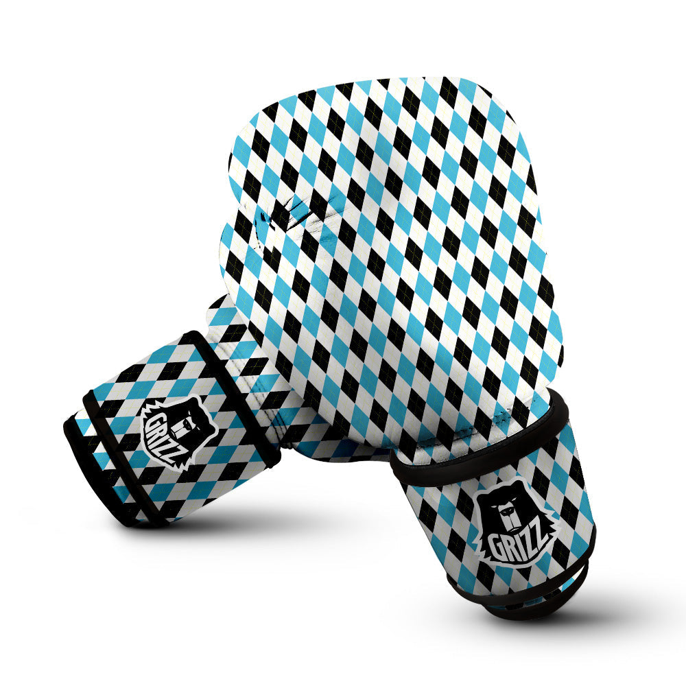 Yellow Black And Blue Argyle Print Boxing Gloves-grizzshop
