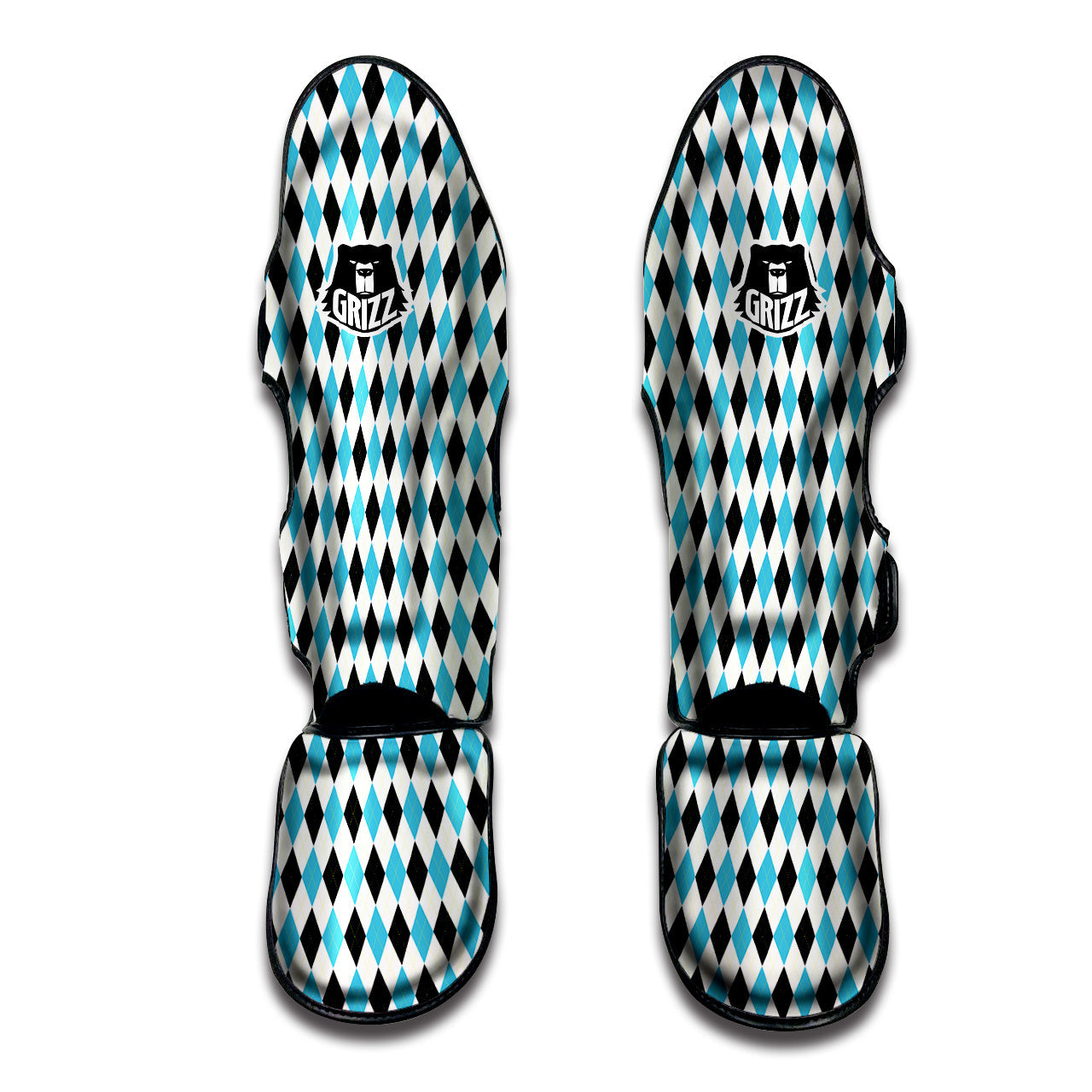 Blue White And Pink Argyle Print Pattern Muay Thai Shin Guards