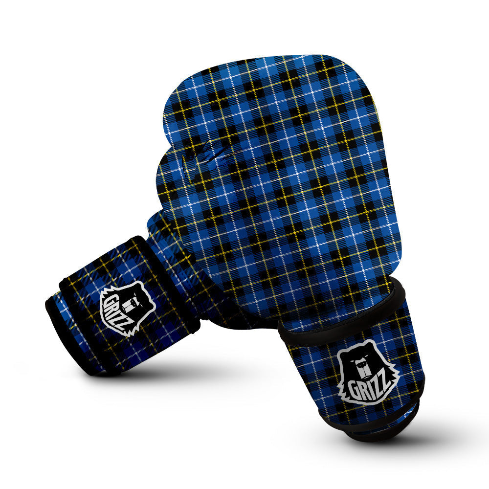 Yellow Blue And Black Tartan Print Boxing Gloves-grizzshop