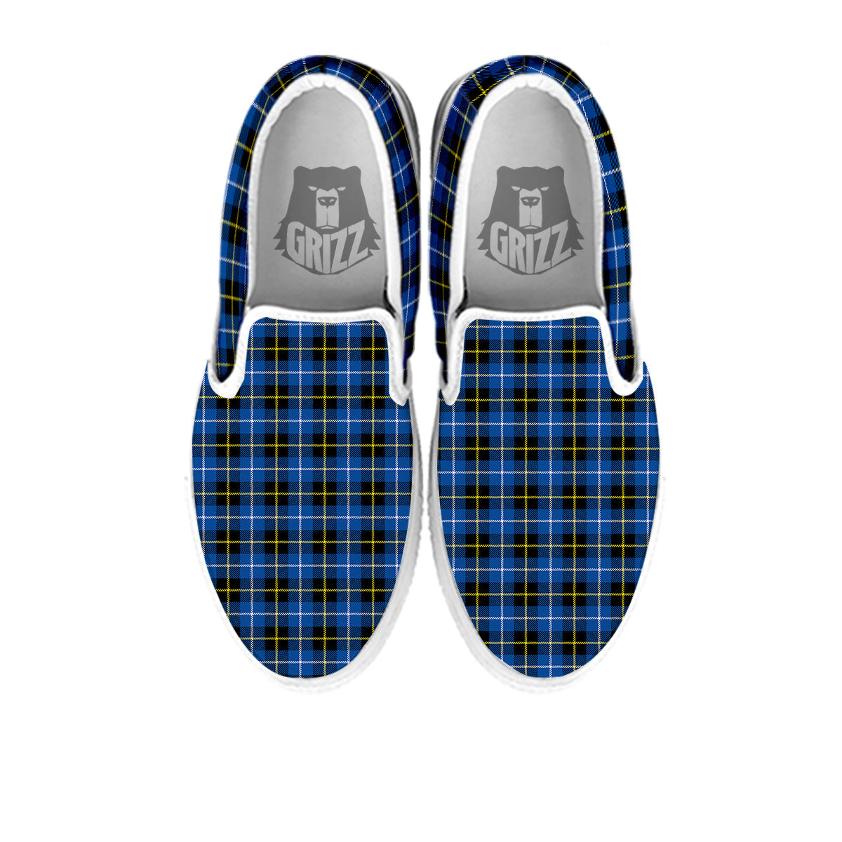 Yellow Blue And Black Tartan Print White Slip On Shoes-grizzshop