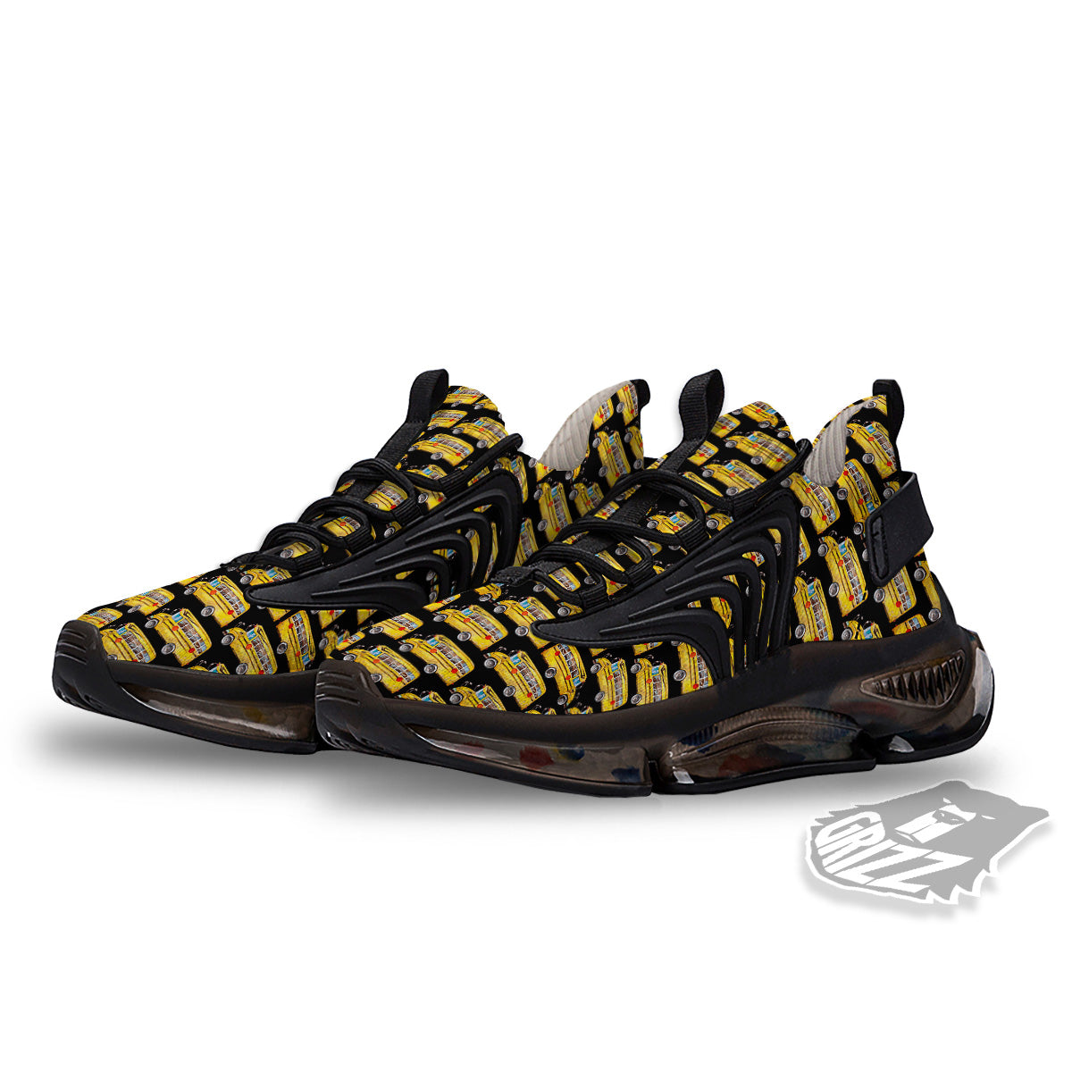 Yellow Bus Print Pattern Black Gym Shoes-grizzshop