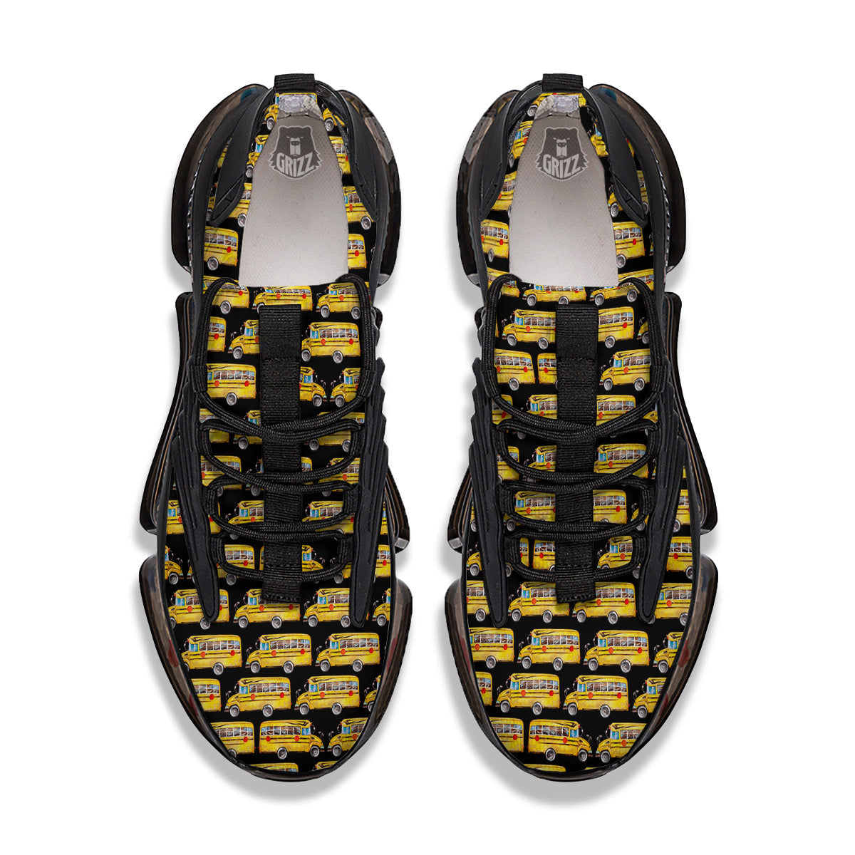 Yellow Bus Print Pattern Black Gym Shoes-grizzshop