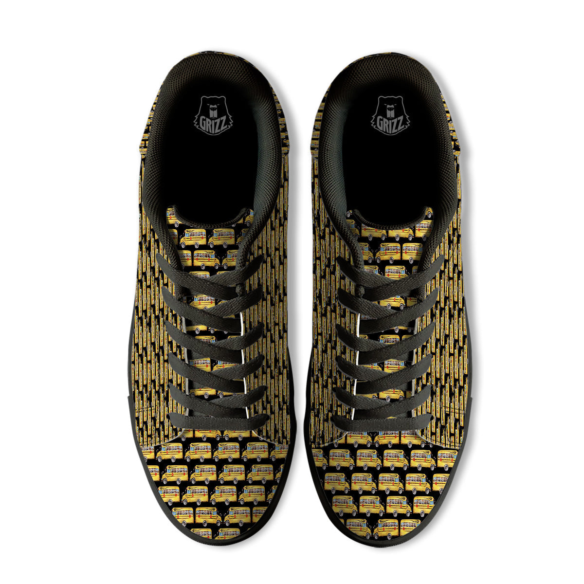 Yellow Bus Print Pattern Black Low Top Sneakers-grizzshop