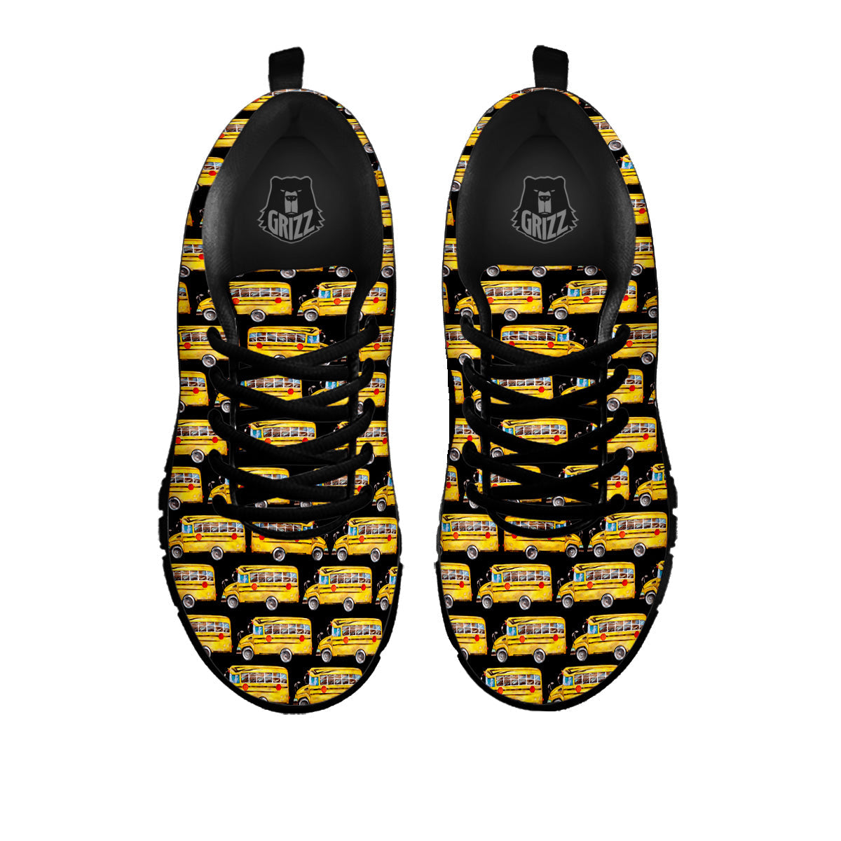 Yellow Bus Print Pattern Black Sneaker-grizzshop