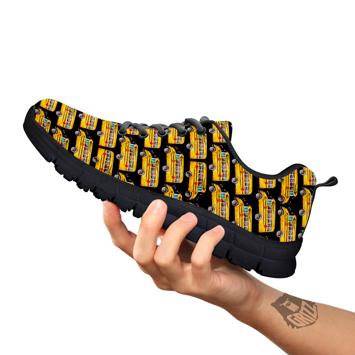 Yellow Bus Print Pattern Black Sneaker-grizzshop