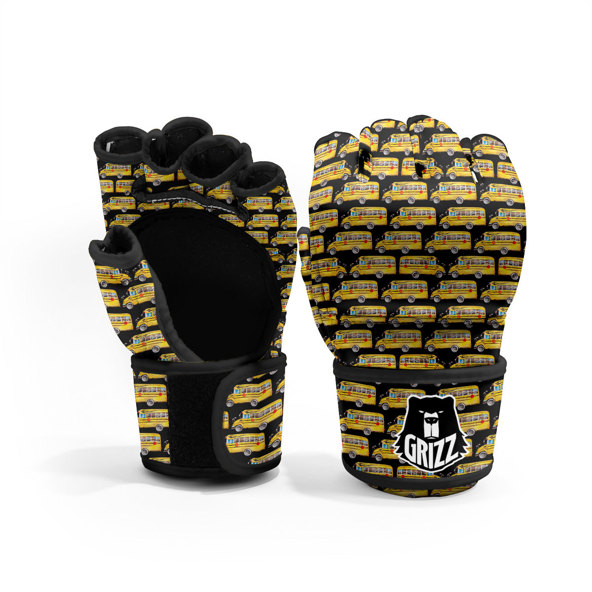 Yellow Bus Print Pattern MMA Gloves-grizzshop
