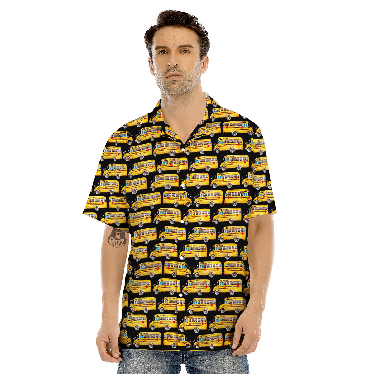 Yellow Bus Print Pattern Men's Hawaiian Shirt-grizzshop