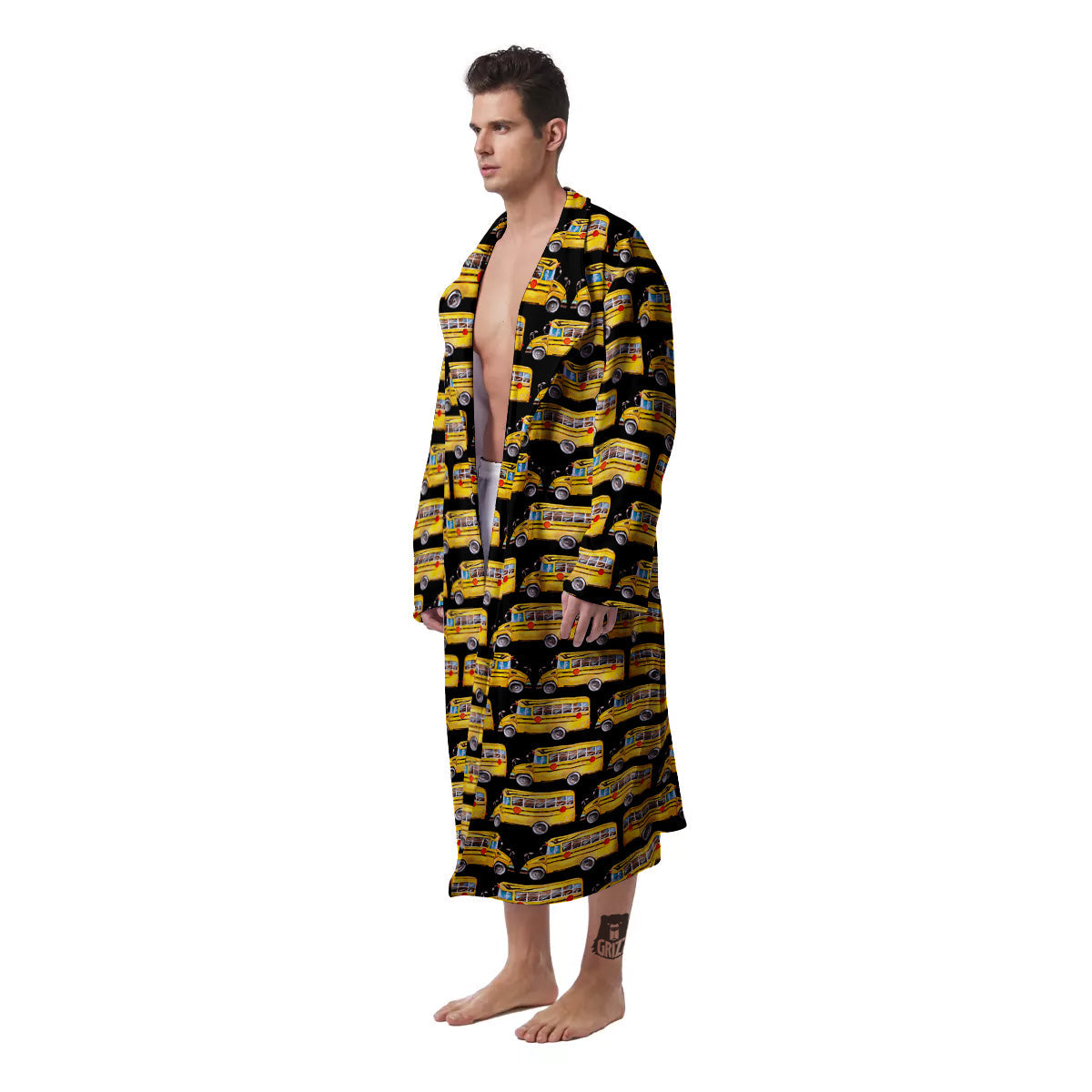 Yellow Bus Print Pattern Men's Robe-grizzshop