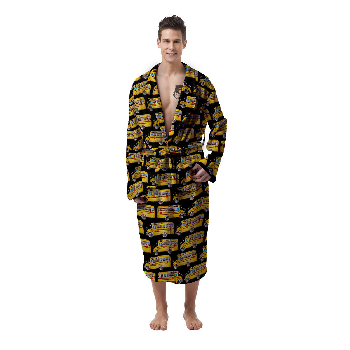 Yellow Bus Print Pattern Men's Robe-grizzshop