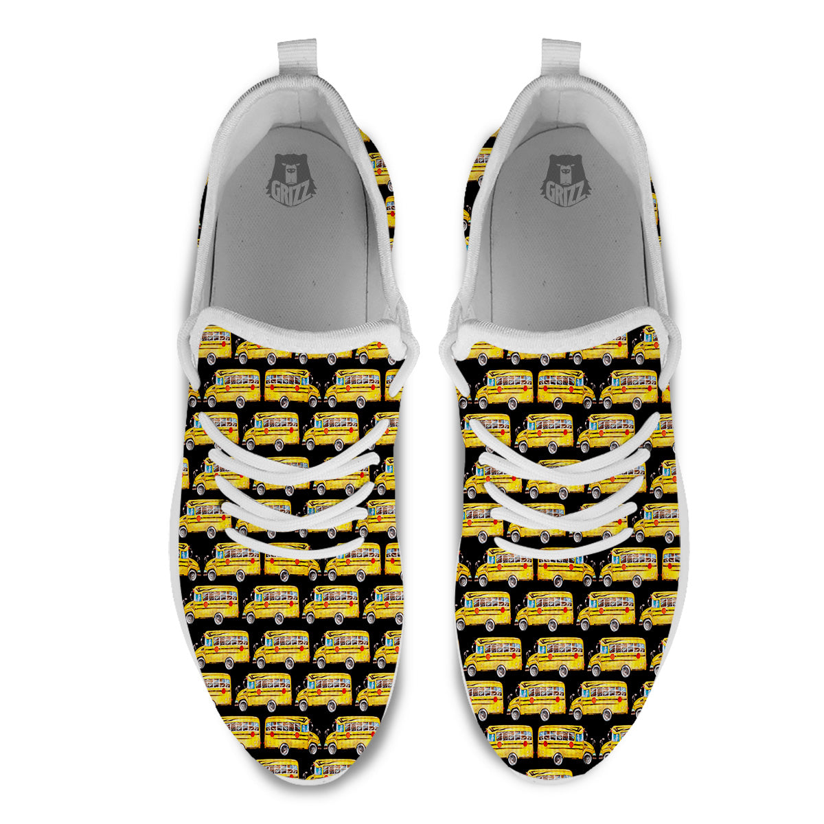 Yellow Bus Print Pattern White Athletic Shoes-grizzshop