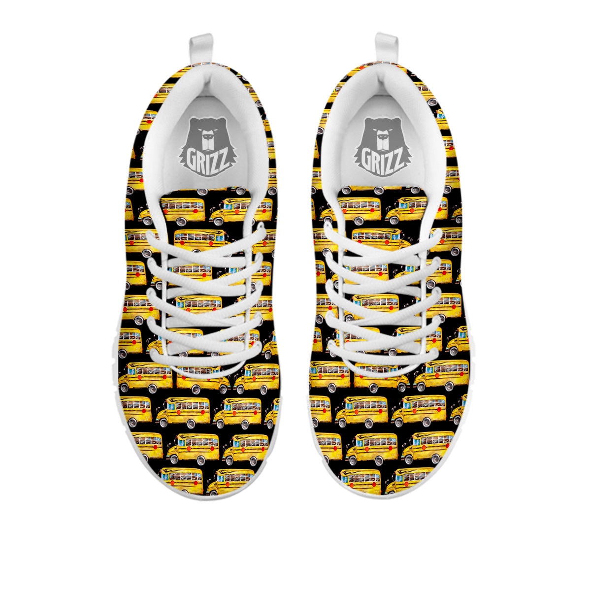 Yellow Bus Print Pattern White Sneaker-grizzshop