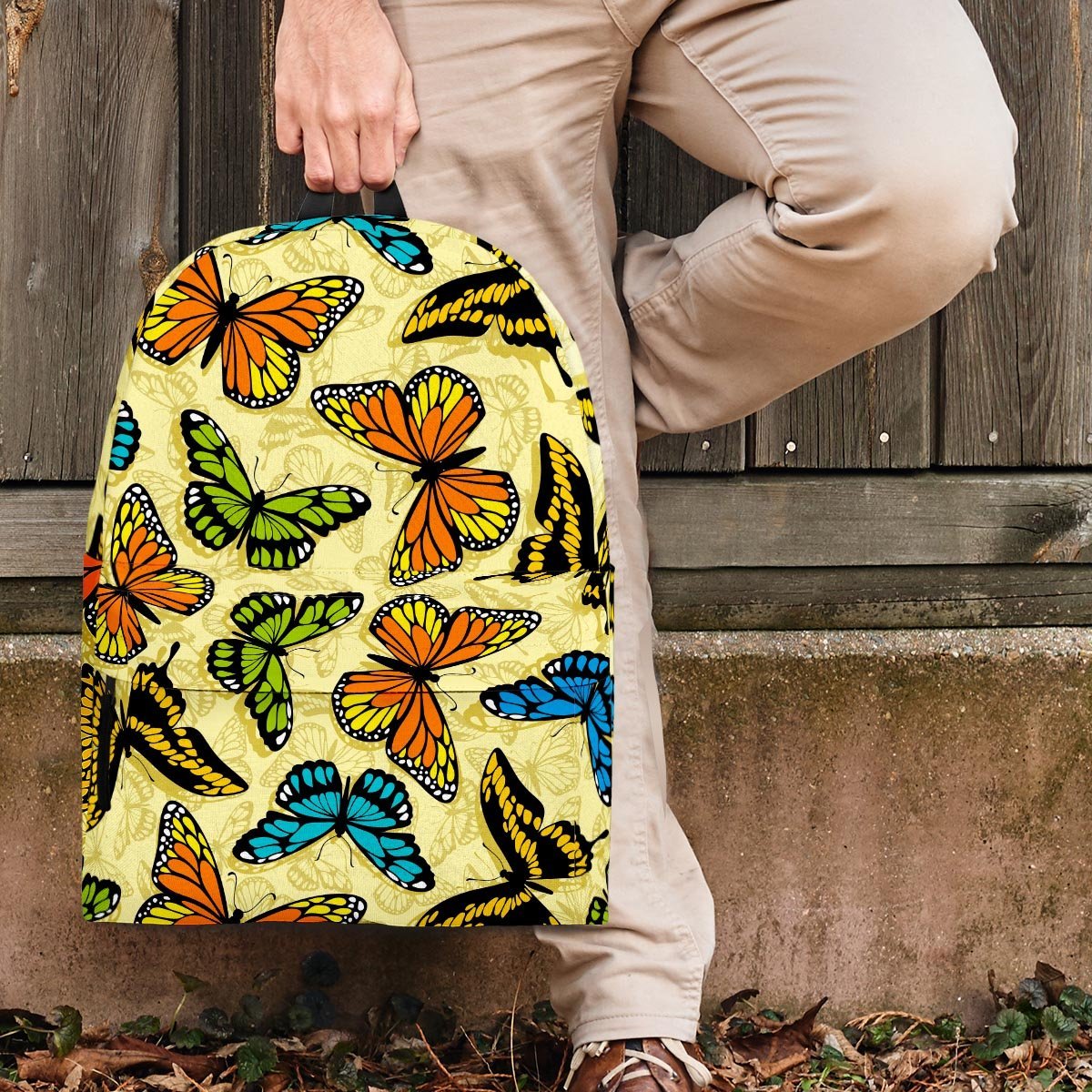 Yellow Butterfly Pattern Print Backpack-grizzshop