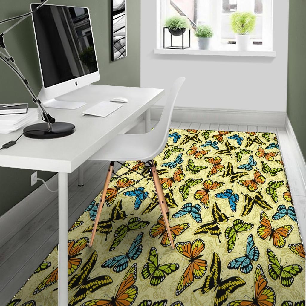 Yellow Butterfly Pattern Print Floor Mat-grizzshop