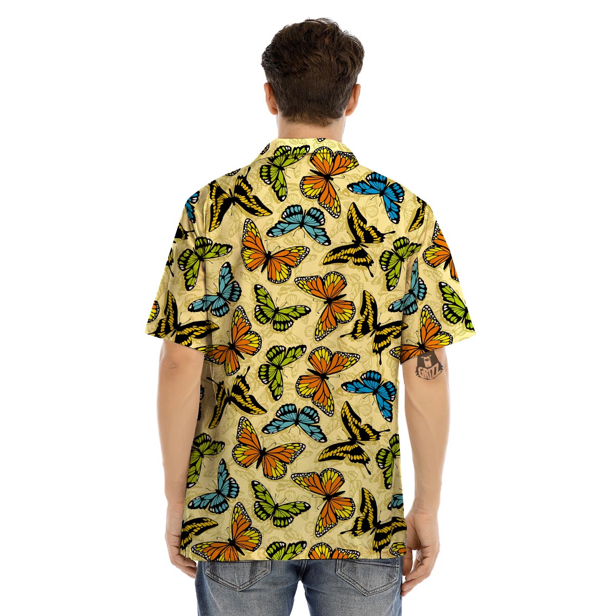 Yellow Butterfly Pattern Print Men’s Hawaiian Shirt-grizzshop