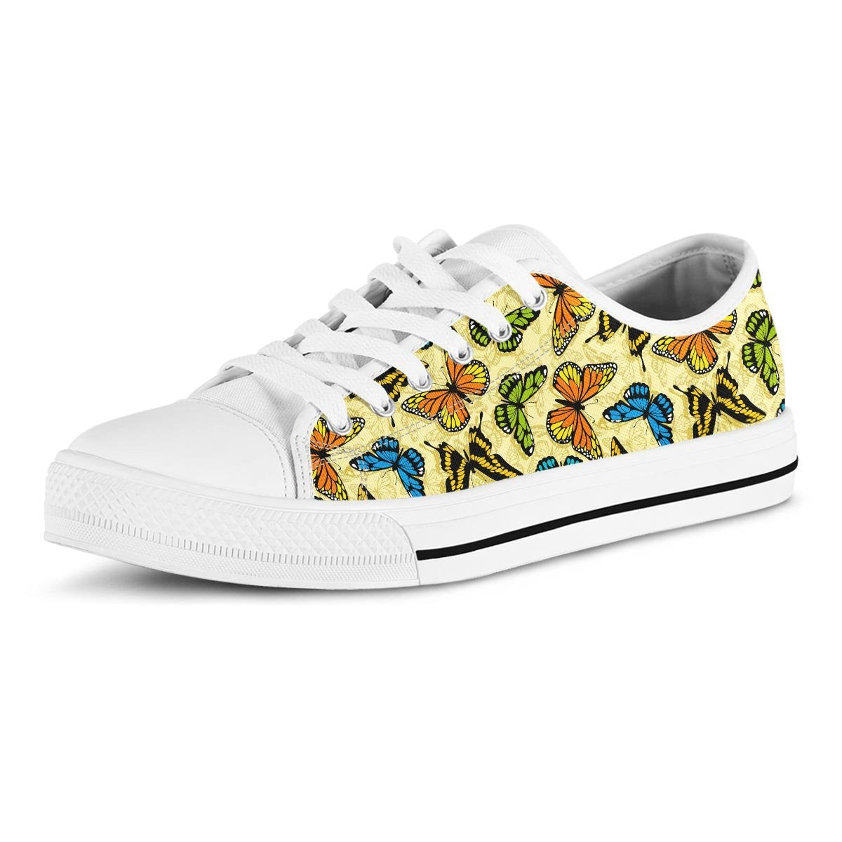 Yellow Butterfly Pattern Print Men's Low Top Shoes-grizzshop