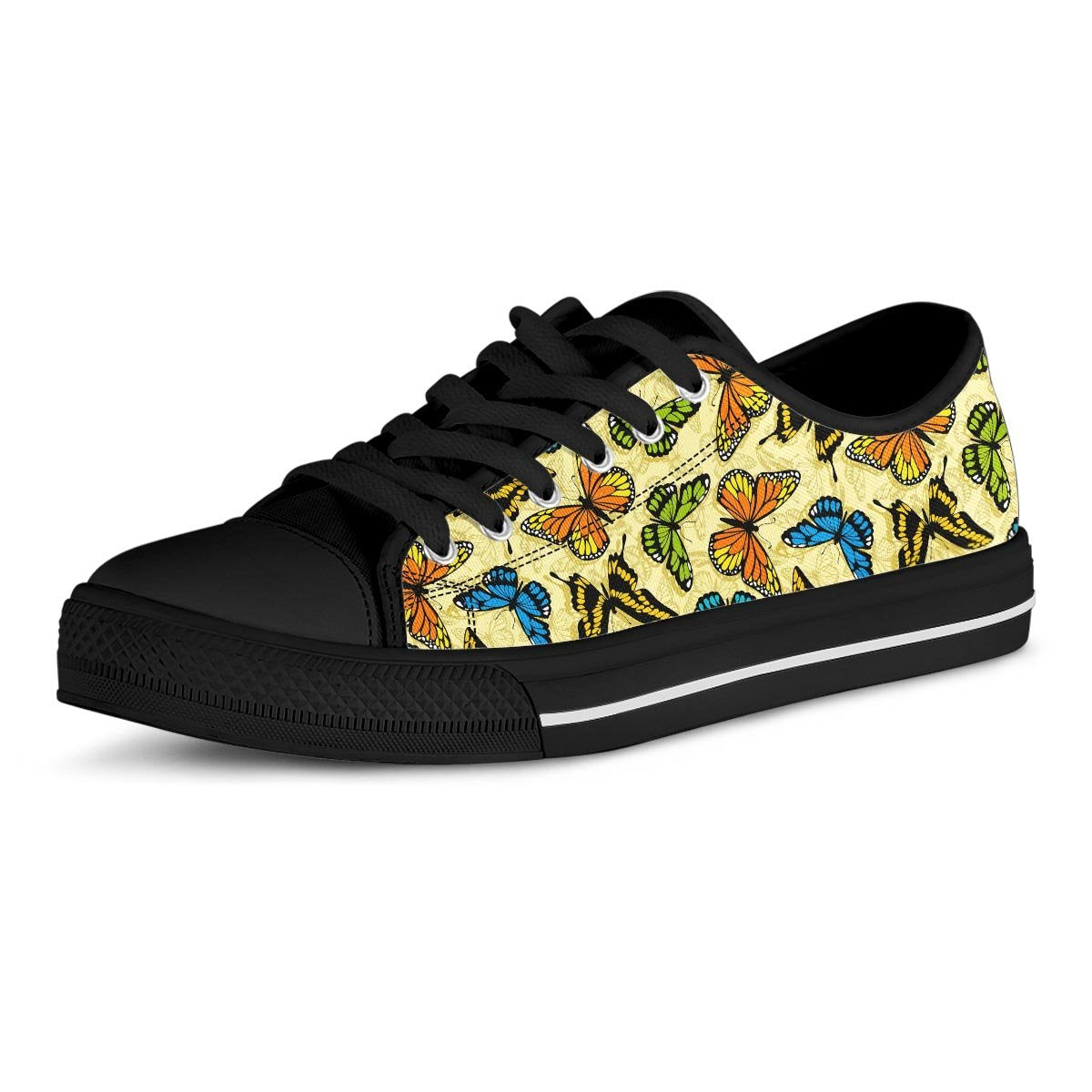 Yellow Butterfly Pattern Print Men's Low Top Shoes-grizzshop