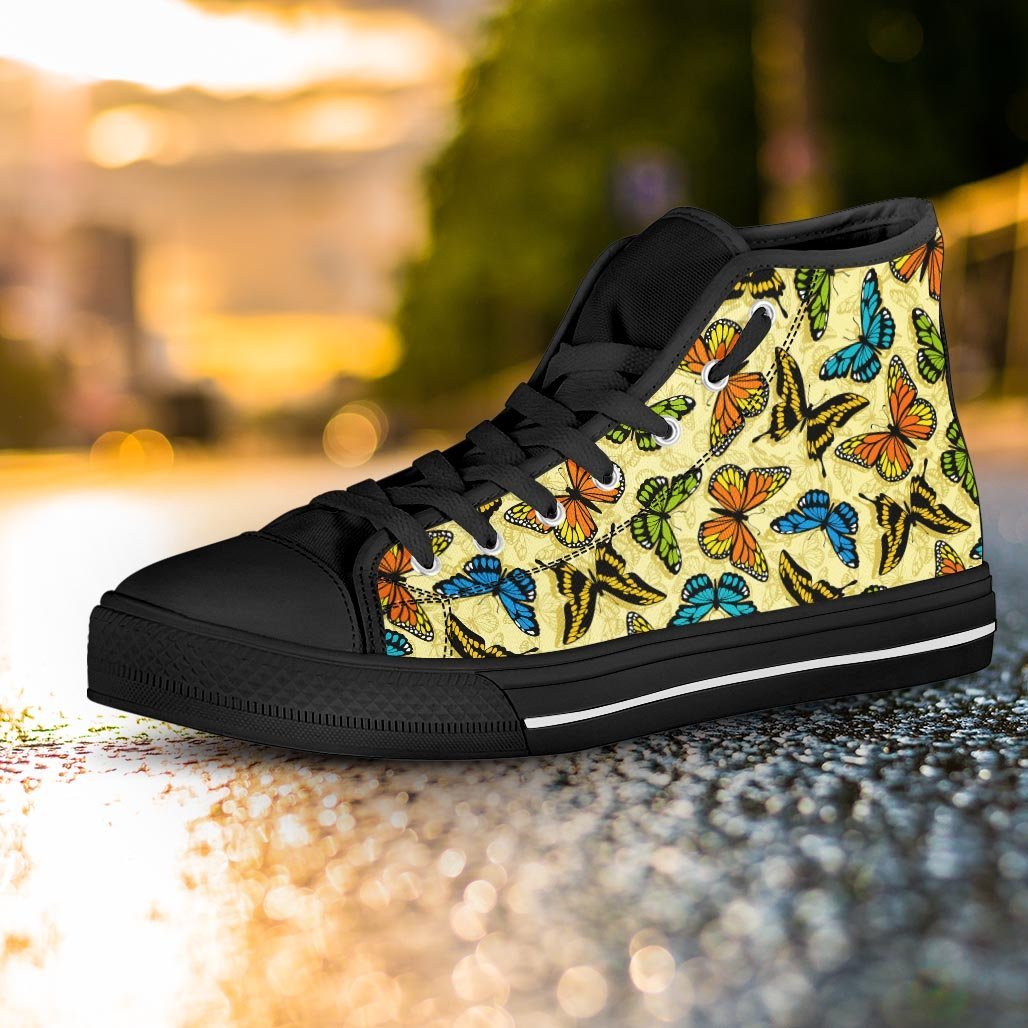 Yellow Butterfly Pattern Print Women's High Top Shoes-grizzshop