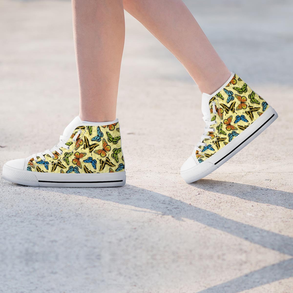 Yellow Butterfly Pattern Print Women's High Top Shoes-grizzshop