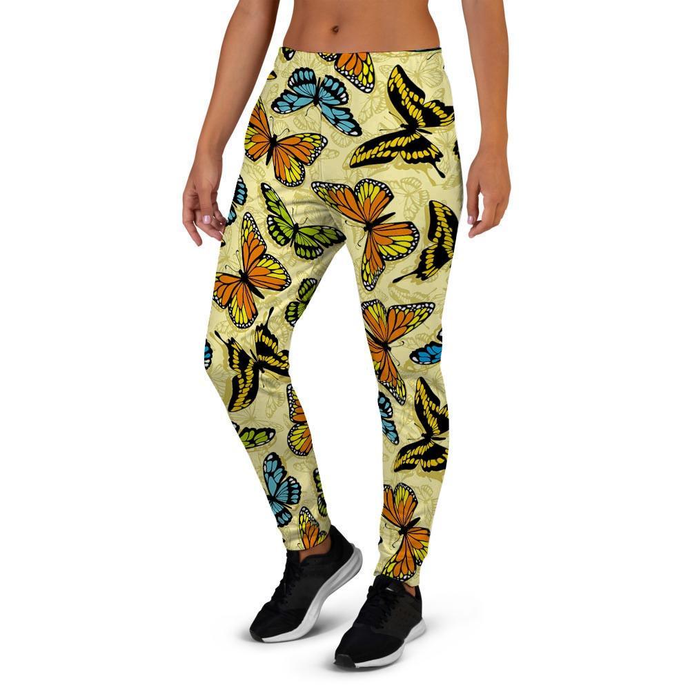 Yellow Butterfly Pattern Print Women's Joggers-grizzshop