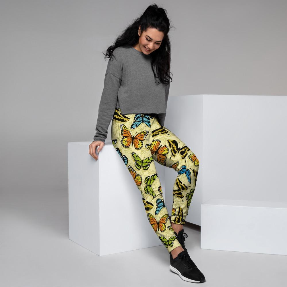 Yellow Butterfly Pattern Print Women's Joggers-grizzshop