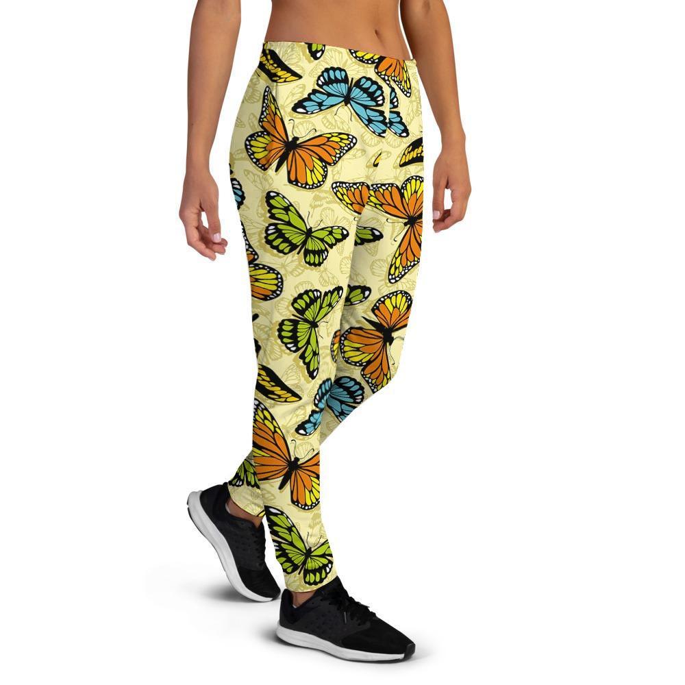 Yellow Butterfly Pattern Print Women's Joggers-grizzshop