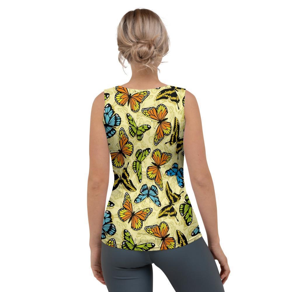 Yellow Butterfly Pattern Print Women's Tank Top-grizzshop