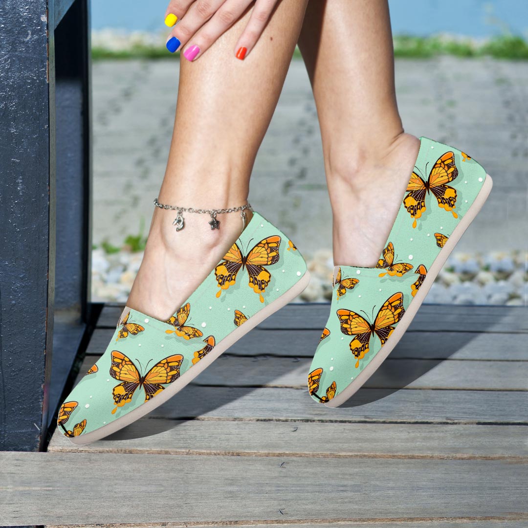 Yellow Butterfly Print Canvas Shoes-grizzshop
