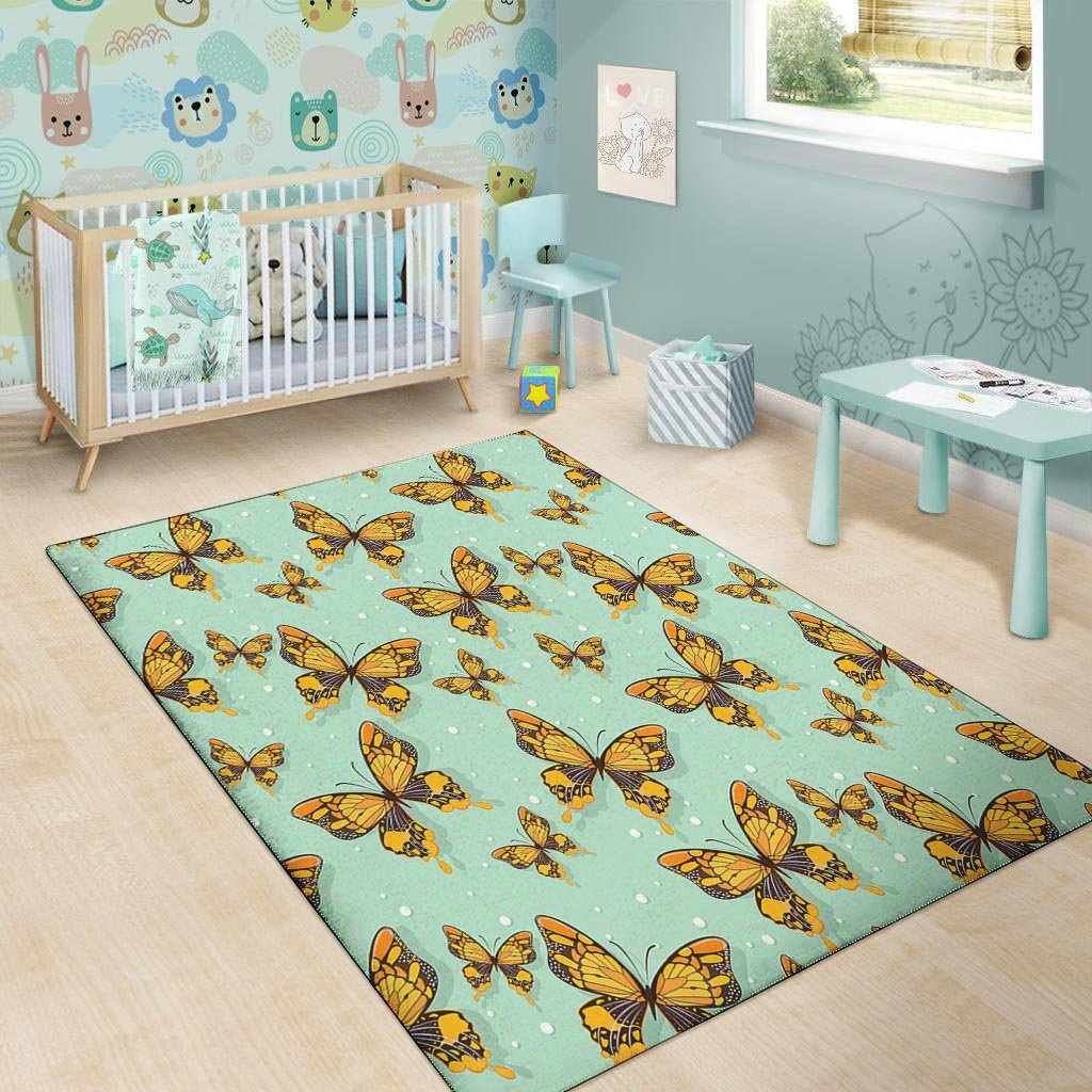 Yellow Butterfly Print Floor Mat-grizzshop