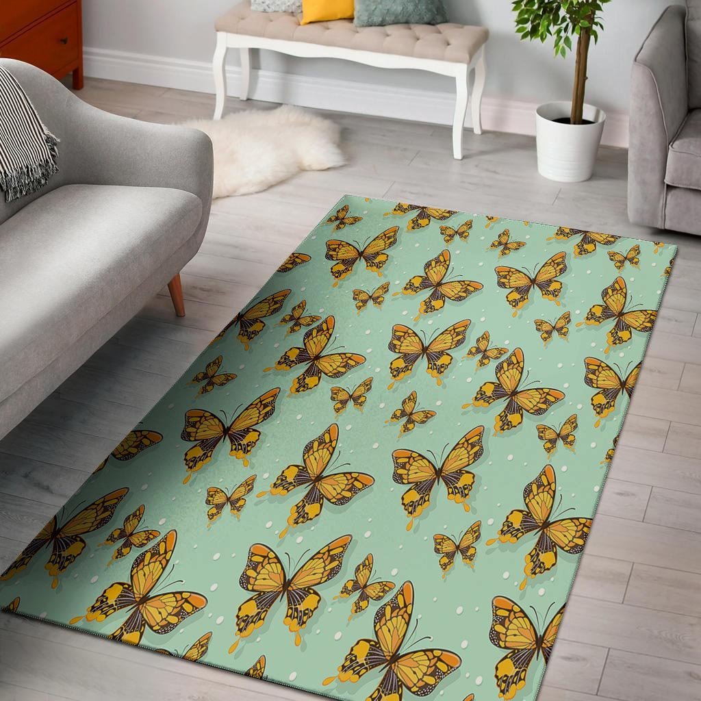 Yellow Butterfly Print Floor Mat-grizzshop