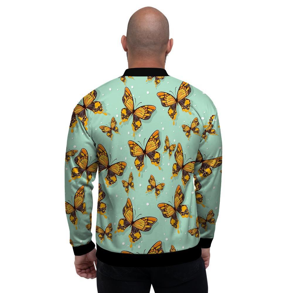 Yellow Butterfly Print Men's Bomber Jacket-grizzshop