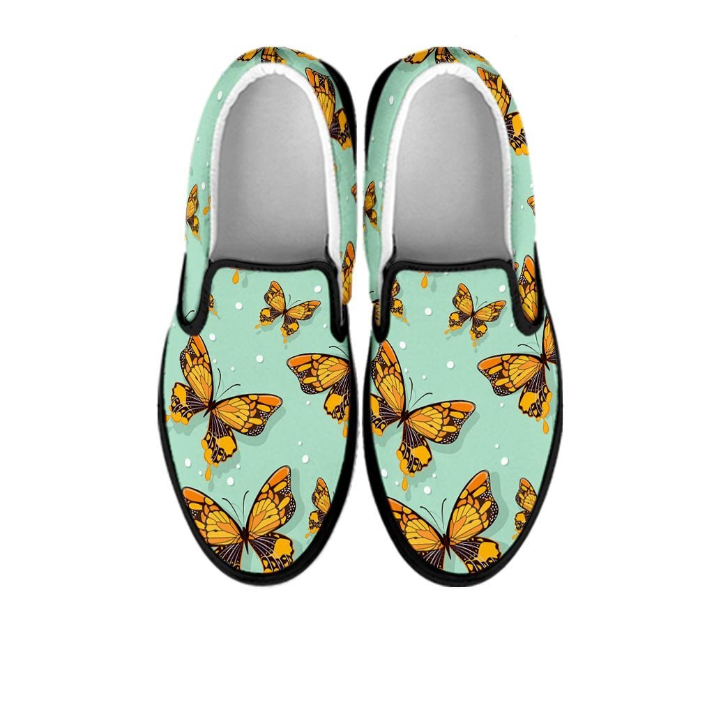 Yellow Butterfly Print Men's Slip On Sneakers-grizzshop