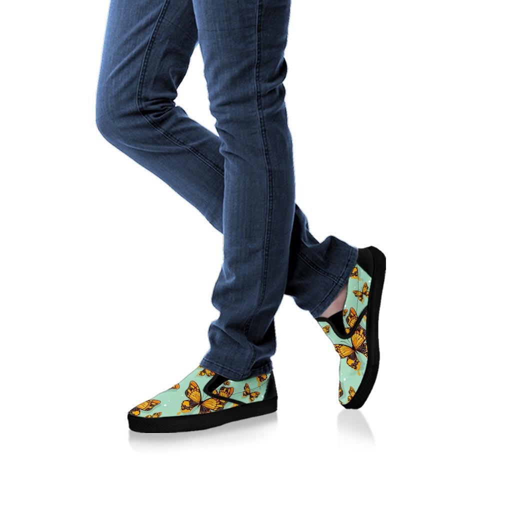 Yellow Butterfly Print Men's Slip On Sneakers-grizzshop