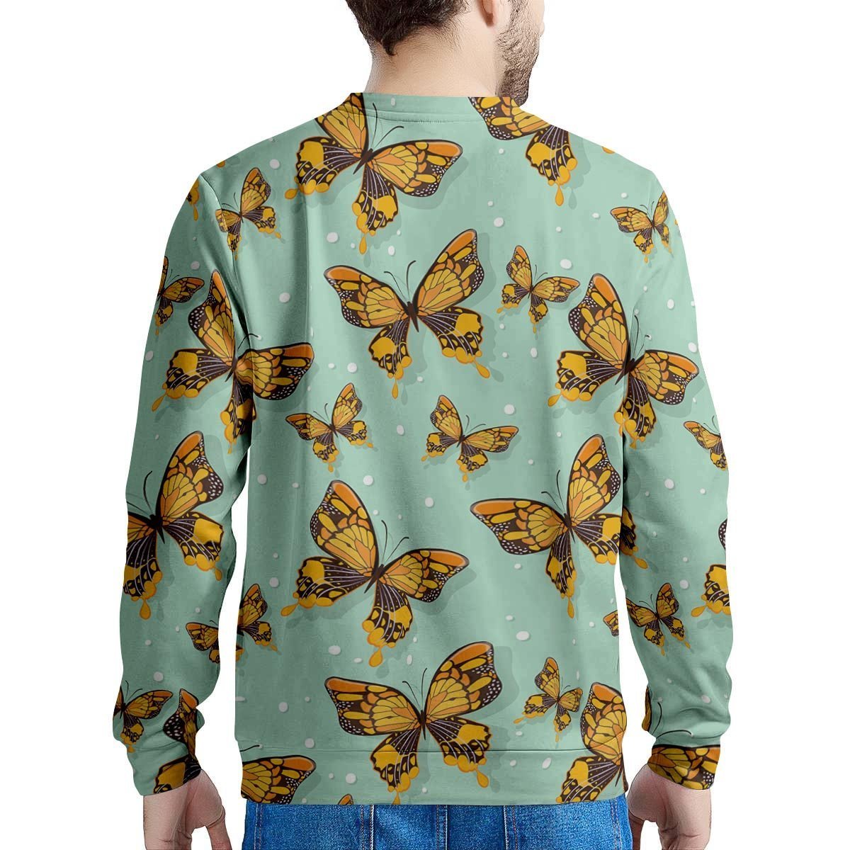 Yellow Butterfly Print Men's Sweatshirt-grizzshop