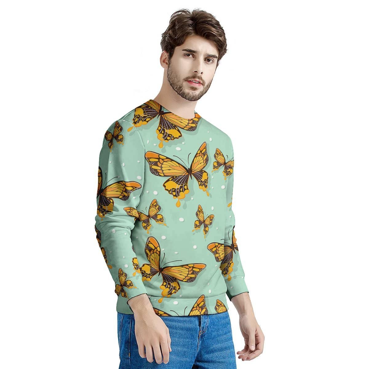 Yellow Butterfly Print Men's Sweatshirt-grizzshop