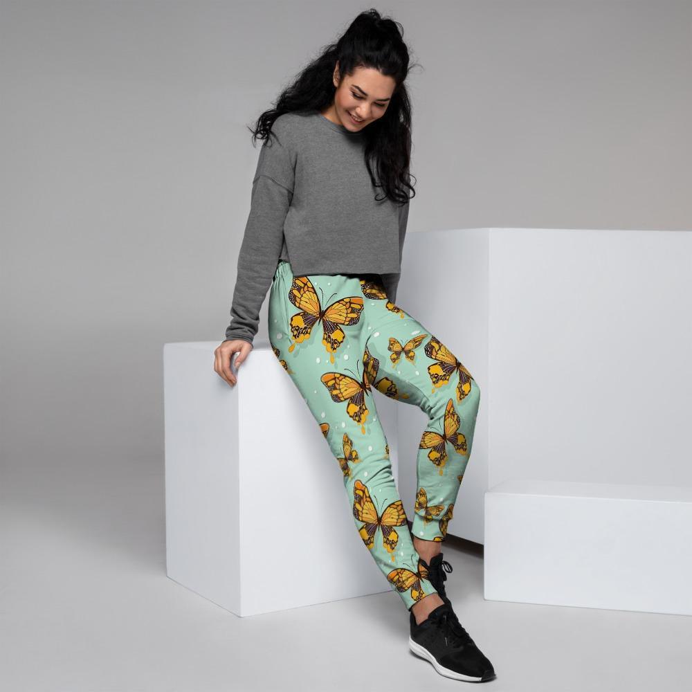 Yellow Butterfly Print Women's Joggers-grizzshop