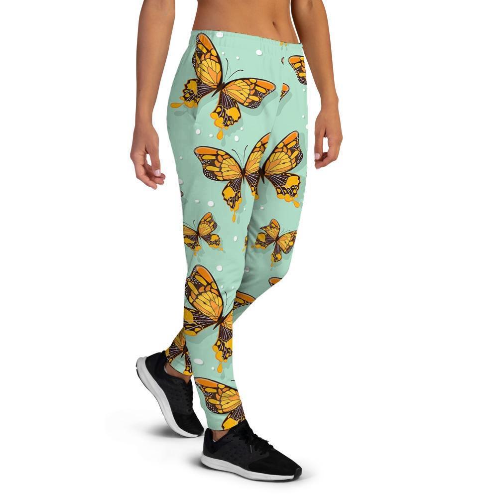 Yellow Butterfly Print Women's Joggers-grizzshop
