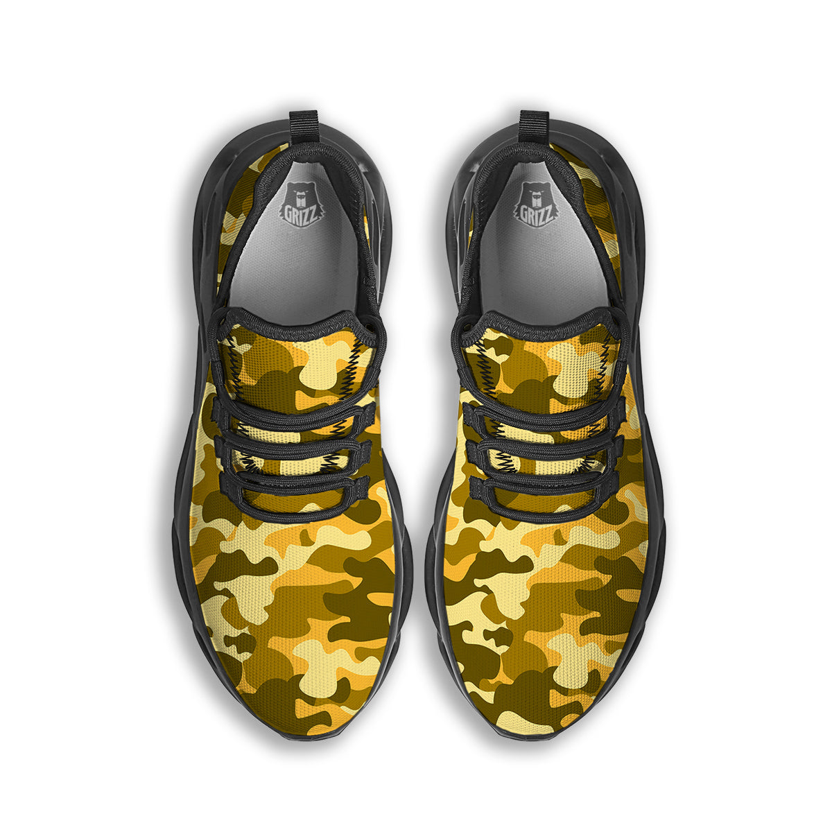 Yellow Camo And Camouflage Print Black Running Shoes-grizzshop