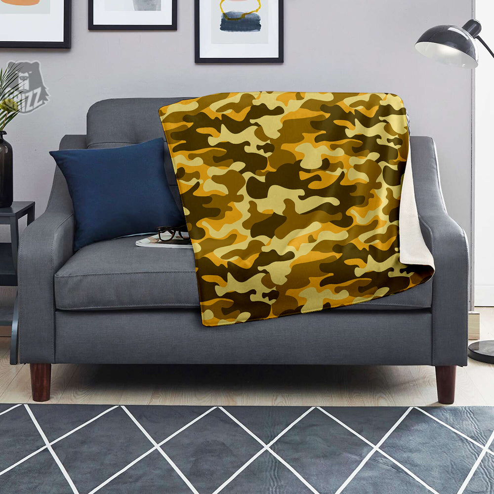 Yellow Camo And Camouflage Print Blanket-grizzshop