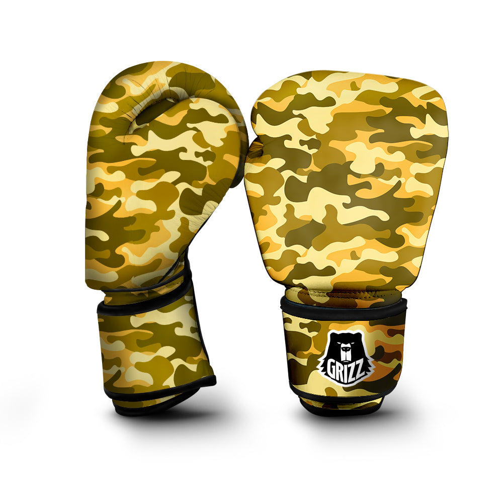 Yellow Camo And Camouflage Print Boxing Gloves-grizzshop