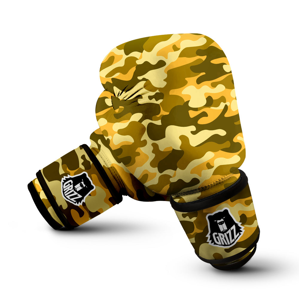 Yellow Camo And Camouflage Print Boxing Gloves-grizzshop