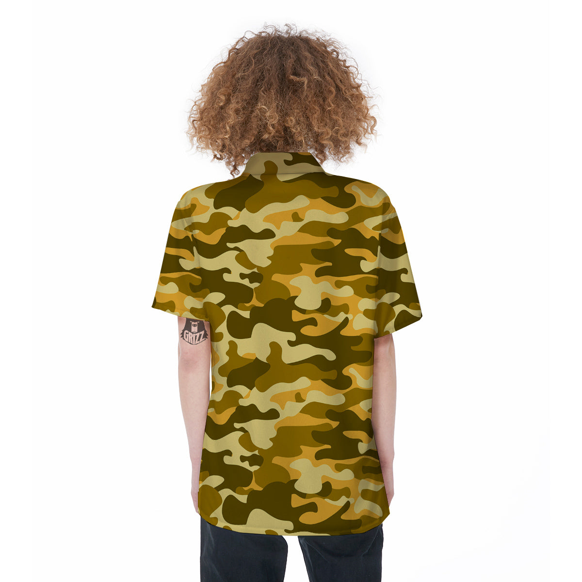 Yellow Camo And Camouflage Print Women's Short Sleeve Shirts-grizzshop