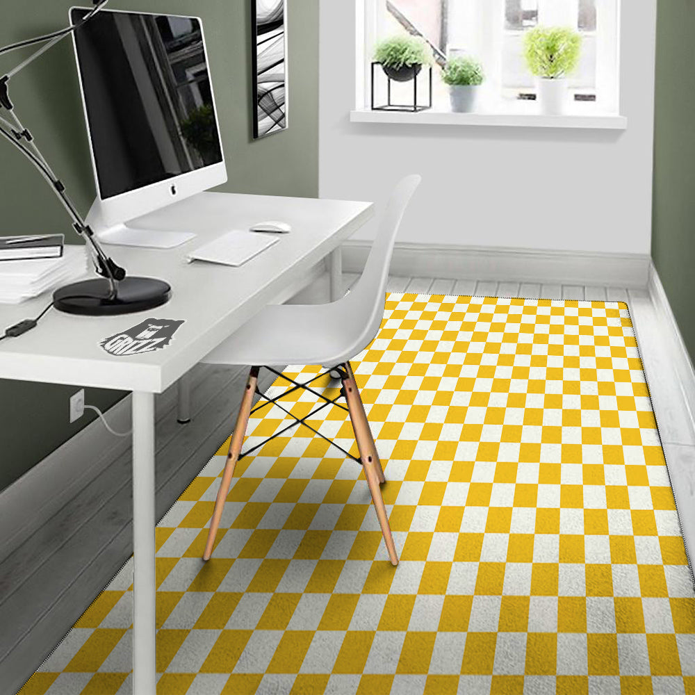 Yellow Checkered Flag Print Floor Mat-grizzshop