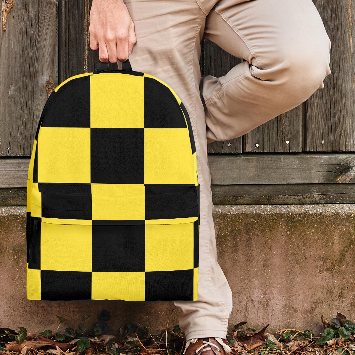 Yellow Checkered Print Backpack-grizzshop