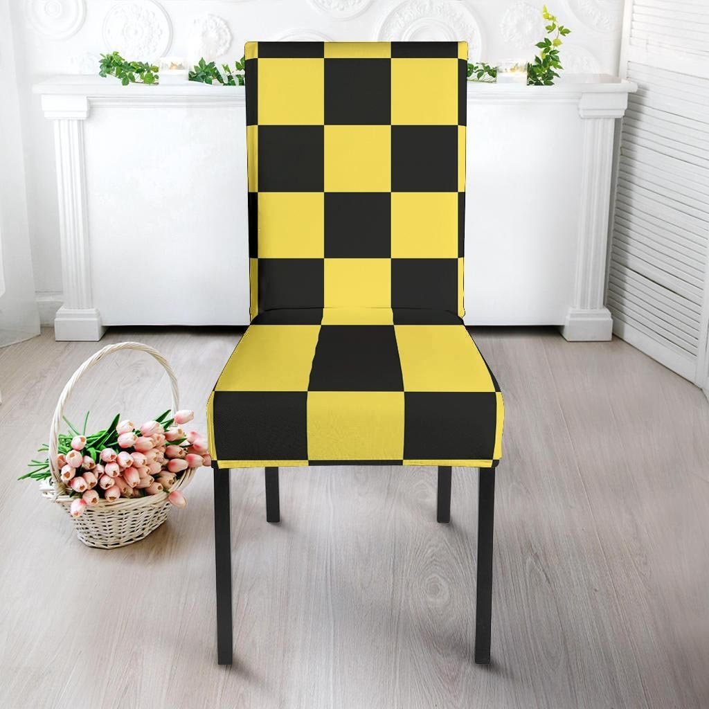 Yellow Checkered Print Chair Cover-grizzshop