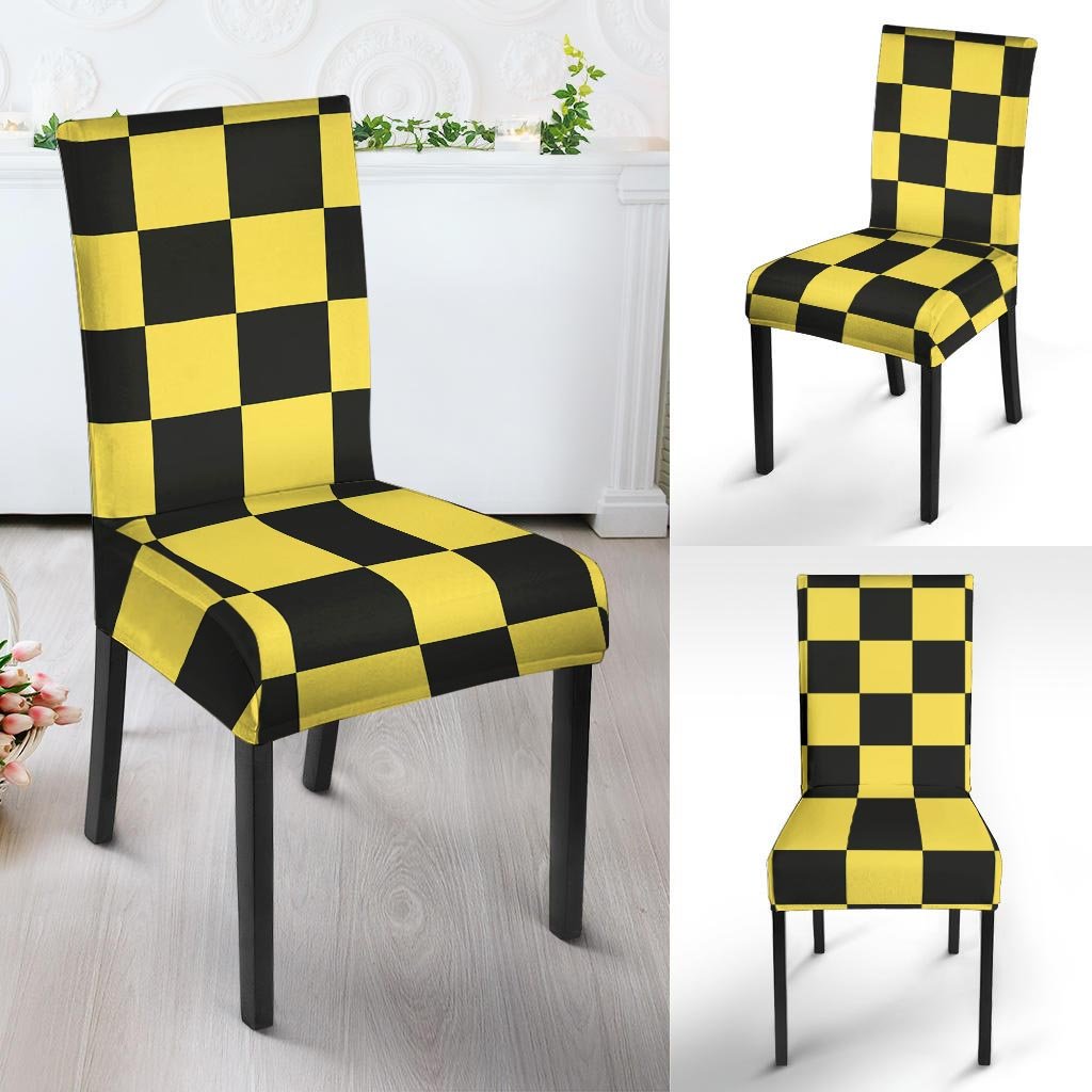 Yellow Checkered Print Chair Cover-grizzshop